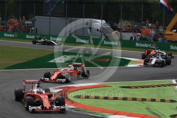 World © Octane Photographic Ltd. Scuderia Ferrari SF16-H – Sebastian Vettel and Kimi Raikkonen. Sunday 4th September 2016, F1 Italian GP Race, Monza, Italy. Digital Ref :1710LB2D6920