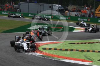 World © Octane Photographic Ltd. Williams Martini Racing, Williams Mercedes FW38 – Valtteri Bottas, Red Bull Racing RB12 – Daniel Ricciardo and Mercedes AMG Petronas W07 Hybrid – Lewis Hamilton on the 2nd lap. Sunday 4th September 2016, F1 Italian GP Race, Monza, Italy. Digital Ref :1710LB2D6925