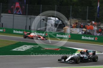World © Octane Photographic Ltd. Mercedes AMG Petronas W07 Hybrid – Nico Rosberg and Scuderia Ferrari SF16-H – Sebastian Vettel. Sunday 4th September 2016, F1 Italian GP Race, Monza, Italy. Digital Ref :1710LB2D6987