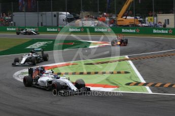 World © Octane Photographic Ltd. Williams Mercedes FW38 – Valtteri Bottas, Mercedes AMG Petronas W07 Hybrid – Lewis Hamilton, Red Bull Racing RB12 – Daniel Ricciardo and Sahara Force India VJM09 - Sergio Perez. Sunday 4th September 2016, F1 Italian GP Race, Monza, Italy. Digital Ref :1710LB2D7014
