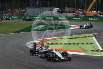World © Octane Photographic Ltd. Sahara Force India VJM09 - Sergio Perez and Williams Martini Racing, Williams Mercedes FW38 – Felipe Massa, McLaren Honda MP4-31 – Fernando Alonso and Sahara Force India VJM09 - Nico Hulkenberg. Sunday 4th September 2016, F1 Italian GP Race, Monza, Italy. Digital Ref :1710LB2D7029