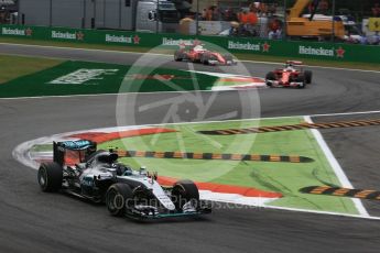 World © Octane Photographic Ltd. Mercedes AMG Petronas W07 Hybrid – Nico Rosberg , Scuderia Ferrari SF16-H – Sebastian Vettel and Kimi Raikkonen. Sunday 4th September 2016, F1 Italian GP Race, Monza, Italy. Digital Ref :1710LB2D7095