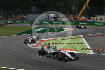 World © Octane Photographic Ltd. Sahara Force India VJM09 - Nico Hulkenberg, Haas F1 Team VF-16 – Romain Grosjean and Manor Racing MRT05 - Pascal Wehrlein. Sunday 4th September 2016, F1 Italian GP Race, Monza, Italy. Digital Ref :1710LB2D7147