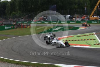 World © Octane Photographic Ltd. Williams Martini Racing, Williams Mercedes FW38 – Valtteri Bottas , Mercedes AMG Petronas W07 Hybrid – Lewis Hamilton and Red Bull Racing RB12 – Daniel Ricciardo. Sunday 4th September 2016, F1 Italian GP Race, Monza, Italy. Digital Ref :1710LB2D7203