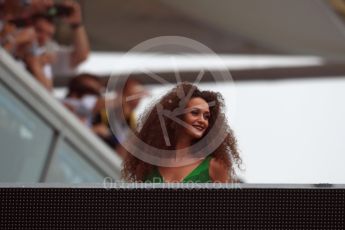 World © Octane Photographic Ltd. Heineken grid girl on podium duty. Sunday 4th September 2016, F1 Italian GP Podium, Monza, Italy. Digital Ref :1711LB1D0761