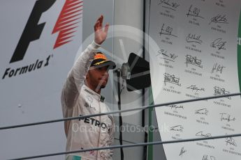 World © Octane Photographic Ltd. Mercedes AMG Petronas – Lewis Hamilton (2nd). Sunday 4th September 2016, F1 Italian GP Podium, Monza, Italy. Digital Ref :1711LB1D0835
