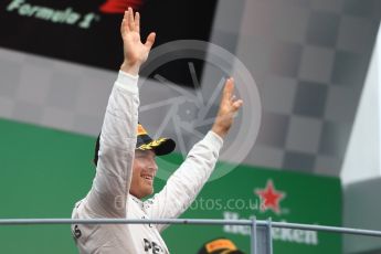 World © Octane Photographic Ltd. Mercedes AMG Petronas – Nico Rosberg (1st). Sunday 4th September 2016, F1 Italian GP Podium, Monza, Italy. Digital Ref :1711LB1D0863