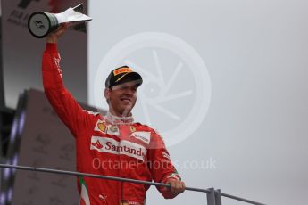 World © Octane Photographic Ltd. Scuderia Ferrari – Sebastian Vettel (3rd). Sunday 4th September 2016, F1 Italian GP Podium, Monza, Italy. Digital Ref :1711LB1D0999