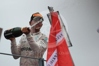 World © Octane Photographic Ltd. Mercedes AMG Petronas – Lewis Hamilton (2nd). Sunday 4th September 2016, F1 Italian GP Podium, Monza, Italy. Digital Ref :1711LB1D1117