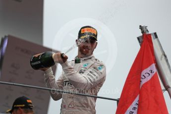 World © Octane Photographic Ltd. Mercedes AMG Petronas – Lewis Hamilton (2nd). Sunday 4th September 2016, F1 Italian GP Podium, Monza, Italy. Digital Ref :1711LB1D1121