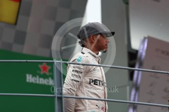 World © Octane Photographic Ltd. Mercedes AMG Petronas W07 Hybrid – Lewis Hamilton. Sunday 4th September 2016, F1 Italian GP Podium, Monza, Italy. Digital Ref :1711LB1D1217