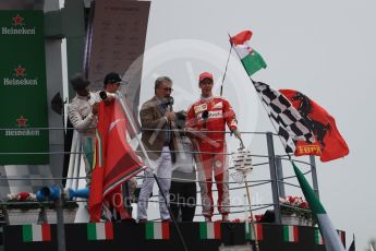 World © Octane Photographic Ltd. Mercedes AMG Petronas – Nico Rosberg (1st), Lewis Hamilton (2nd) and Scuderia Ferrari – Sebastian Vettel (3rd). Sunday 4th September 2016, F1 Italian GP Podium, Monza, Italy. Digital Ref :1711LB1D1240