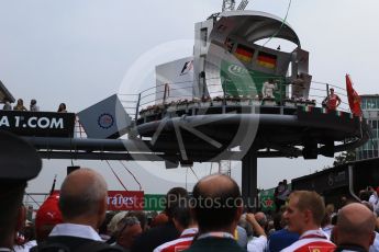 World © Octane Photographic Ltd. Mercedes AMG Petronas – Lewis Hamilton (2nd) and Scuderia Ferrari – Sebastian Vettel (3rd). Sunday 4th September 2016, F1 Italian GP Podium, Monza, Italy. Digital Ref :1711LB2D7580