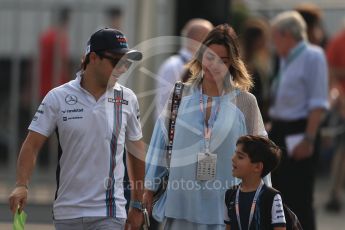 World © Octane Photographic Ltd. Williams Martini Racing, Williams Mercedes FW38 – Felipe Massa, wife - Anna Raffaela Bassi with son Felipinho Bassi Massa. Saturday 3rd September 2016, F1 Italian GP Paddock, Monza, Italy. Digital Ref :1696LB1D7313