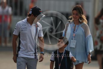 World © Octane Photographic Ltd. Williams Martini Racing, Williams Mercedes FW38 – Felipe Massa, wife - Anna Raffaela Bassi with son Felipinho Bassi Massa. Saturday 3rd September 2016, F1 Italian GP Paddock, Monza, Italy. Digital Ref :1696LB1D7321