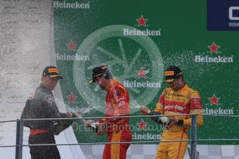 World © Octane Photographic Ltd. Racing Engineering – Norman Nato (1st) and Prema Racing – Pierre Gasly (2nd) and Antonia Giovinazzi (3rd). Sunday 4th September 2016, GP2 Race 1 Podium, Monza, Italy. Digital Ref :1707LB1D0091