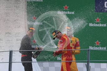 World © Octane Photographic Ltd. Racing Engineering – Norman Nato (1st) and Prema Racing – Pierre Gasly (2nd) and Antonia Giovinazzi (3rd). Sunday 4th September 2016, GP2 Race 1 Podium, Monza, Italy. Digital Ref :1707LB1D0096