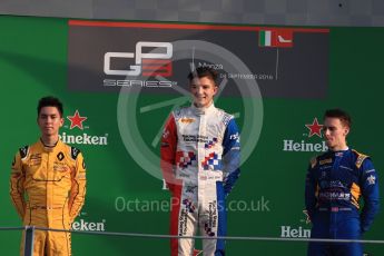 World © Octane Photographic Ltd. Arden International – Jake Dennis and Jack Aitken and DAMS – Jake Hughes. Saturday 3rd September 2016, GP3 Race 1 Podium, Spa-Francorchamps, Belgium. Digital Ref :1706LB1D9281