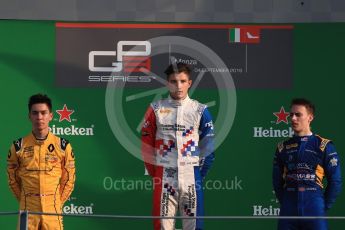 World © Octane Photographic Ltd. Arden International – Jake Dennis and Jack Aitken and DAMS – Jake Hughes. Saturday 3rd September 2016, GP3 Race 1 Podium, Spa-Francorchamps, Belgium. Digital Ref :1706LB1D9291