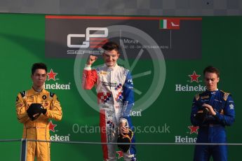 World © Octane Photographic Ltd. Arden International – Jake Dennis and Jack Aitken and DAMS – Jake Hughes. Saturday 3rd September 2016, GP3 Race 1 Podium, Spa-Francorchamps, Belgium. Digital Ref :1706LB1D9306