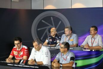 World © Octane Photographic Ltd. F1 Italian GP FIA Personnel Press Conference, Monza, Italy. Friday 2nd September 2016. Mattia Binotto – Chief Technical Officer Scuderia Ferrari, Aldo Costa – Engineering Director Mercedes AMG Petronas, Luca Furbatto – Chief Designer Manor Racing, Paul Hembery – Pirelli, Guenther Steiner - Team Principal Haas F1 Team and Franz Tost – Team Principal Scuderia Toro Rosso. Digital Ref : 1701LB2D6356