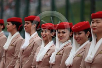 World © Octane Photographic Ltd. Emirates grid girls. Sunday 9th October 2016, F1 Japanese GP - Drivers’ parade, Suzuka Circuit, Suzuka, Japan. Digital Ref :1735LB1D6960