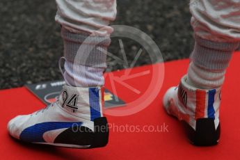 World © Octane Photographic Ltd. Manor Racing MRT05 - Pascal Wehrlein's race boots. Sunday 9th October 2016, F1 Japanese GP - Grid, Suzuka Circuit, Suzuka, Japan. Digital Ref :1735LB2D4417