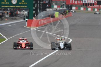 World © Octane Photographic Ltd. Scuderia Ferrari SF16-H – Sebastian Vettel and Sahara Force India VJM09 - Sergio Perez. Sunday 9th October 2016, F1 Japanese GP - Race, Suzuka Circuit, Suzuka, Japan. Digital Ref :