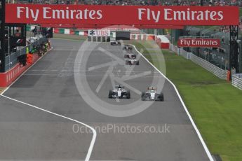 World © Octane Photographic Ltd. Mercedes AMG Petronas W07 Hybrid – Lewis Hamilton and Sahara Force India VJM09 - Nico Hulkenberg. Sunday 9th October 2016, F1 Japanese GP - Race, Suzuka Circuit, Suzuka, Japan. Digital Ref :