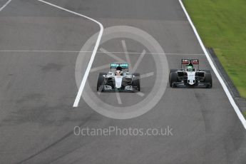 World © Octane Photographic Ltd. Mercedes AMG Petronas W07 Hybrid – Lewis Hamilton and Sahara Force India VJM09 - Nico Hulkenberg. Sunday 9th October 2016, F1 Japanese GP - Race, Suzuka Circuit, Suzuka, Japan. Digital Ref :