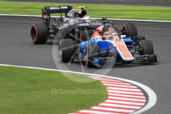 World © Octane Photographic Ltd. Manor Racing MRT05 - Pascal Wehrlein and McLaren Honda MP4-31 – Jenson Button. Sunday 9th October 2016, F1 Japanese GP - Race, Suzuka Circuit, Suzuka, Japan. Digital Ref :