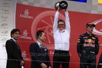 World © Octane Photographic Ltd. Red Bull Racing – Max Verstappen (2nd). Sunday 9th October 2016, F1 Japanese GP - Podium. Suzuka Circuit, Suzuka, Japan. Digital Ref :1737LB1D8538