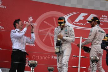 World © Octane Photographic Ltd. Mercedes AMG Petronas – Nico Rosberg (1st) and Lewis Hamilton (3rd). Sunday 9th October 2016, F1 Japanese GP - Podium. Suzuka Circuit, Suzuka, Japan. Digital Ref :1737LB1D8629