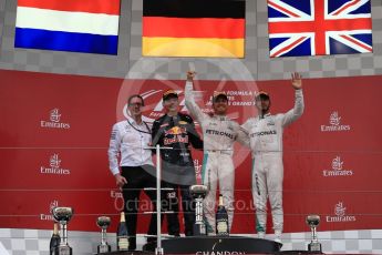 World © Octane Photographic Ltd. Mercedes AMG Petronas – Nico Rosberg (1st) Red Bull Racing – Max Verstappen (2nd) and Mercedes AMG Petronas – Lewis Hamilton (3rd). Sunday 9th October 2016, F1 Japanese GP - Podium. Suzuka Circuit, Suzuka, Japan. Digital Ref :1737LB1D8713