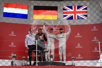 World © Octane Photographic Ltd. Mercedes AMG Petronas – Nico Rosberg (1st) Red Bull Racing – Max Verstappen (2nd) and Mercedes AMG Petronas – Lewis Hamilton (3rd). Sunday 9th October 2016, F1 Japanese GP - Podium. Suzuka Circuit, Suzuka, Japan. Digital Ref :1737LB1D8722