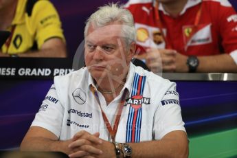 World © Octane Photographic Ltd. F1 Singapore GP FIA Personnel Press Conference, Suzuka Circuit, Suzuka, Japan. Friday 7th October 2016. Pat Symonds - Technical Officer to the Williams F1 Team. Digital Ref : 1730LB1D6295