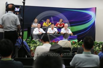 World © Octane Photographic Ltd. F1 Singapore GP FIA Personnel Press Conference, Suzuka Circuit, Suzuka, Japan. Friday 7th October 2016. Paddy Lowe – Executive Technical Director Mercedes AMG Petronas. Bob Bell Chief Technical Officer of the Renault Sport F1 Team, Luigi Fraboni - Scuderia Ferrari, Yusuke Hasegawa – Head of Honda, Ayao Komatsu – Chief Race Engineer Haas F1 Team and Pat Symonds - Technical Officer to the Williams F1 Team. Digital Ref : 1730LB2D2576