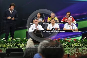 World © Octane Photographic Ltd. F1 Singapore GP FIA Personnel Press Conference, Suzuka Circuit, Suzuka, Japan. Friday 7th October 2016. Paddy Lowe – Executive Technical Director Mercedes AMG Petronas. Bob Bell Chief Technical Officer of the Renault Sport F1 Team, Luigi Fraboni - Scuderia Ferrari, Yusuke Hasegawa – Head of Honda, Ayao Komatsu – Chief Race Engineer Haas F1 Team and Pat Symonds - Technical Officer to the Williams F1 Team. Digital Ref : 1730LB2D2583