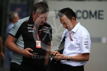 World © Octane Photographic Ltd. McLaren Honda - Yusuke Hasegawa and Otmar Szafnauer. Saturday 8th October 2016, F1 Japanese GP - Paddock, Suzuka Circuit, Suzuka, Japan. Digital Ref : 1731LB2D2632