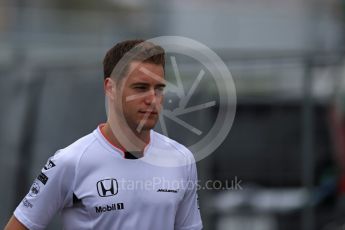 World © Octane Photographic Ltd. McLaren Honda MP4-31 Reserve Driver – Stoffel Vandoorne. Sunday 9th October 2016, F1 Japanese GP - Paddock, Suzuka Circuit, Suzuka, Japan. Digital Ref :1734LB2D4236