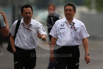 World © Octane Photographic Ltd. Honda Head of F1 - Yusuke Hasegawa and Honda’s Motorsports Senior Manager, Masashi Yamamoto. Sunday 9th October 2016, F1 Japanese GP - Paddock, Suzuka Circuit, Suzuka, Japan. Digital Ref :1734LB2D4275