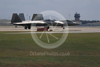 World © Octane Photographic Ltd. 3rd May 2016 RAF Lakenheath, USAF (United States Air Force) 325th Operations Group, 95th Fighter Squadron “Boneheads”, Lockheed-Martin F-22 Raptor. Digital Ref : 1531CB1D9917