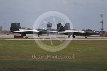 World © Octane Photographic Ltd. 3rd May 2016 RAF Lakenheath, USAF (United States Air Force) 325th Operations Group, 95th Fighter Squadron “Boneheads”, Lockheed-Martin F-22 Raptor. Digital Ref : 1531CB1D9920