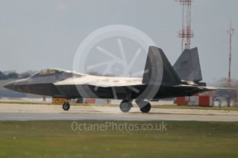 World © Octane Photographic Ltd. 3rd May 2016 RAF Lakenheath, USAF (United States Air Force) 325th Operations Group, 95th Fighter Squadron “Boneheads”, Lockheed-Martin F-22 Raptor. Digital Ref :1531CB1L1499