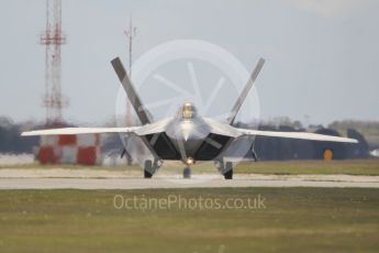 World © Octane Photographic Ltd. 3rd May 2016 RAF Lakenheath, USAF (United States Air Force) 325th Operations Group, 95th Fighter Squadron “Boneheads”, Lockheed-Martin F-22 Raptor. Digital Ref :1531CB1L1535