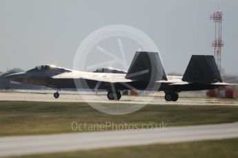 World © Octane Photographic Ltd. 3rd May 2016 RAF Lakenheath, USAF (United States Air Force) 325th Operations Group, 95th Fighter Squadron “Boneheads”, Lockheed-Martin F-22 Raptor. Digital Ref :1531CB1L1691