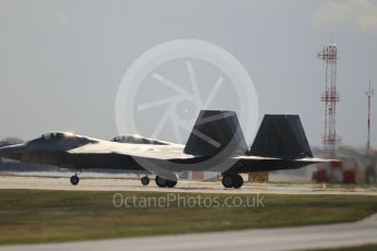 World © Octane Photographic Ltd. 3rd May 2016 RAF Lakenheath, USAF (United States Air Force) 325th Operations Group, 95th Fighter Squadron “Boneheads”, Lockheed-Martin F-22 Raptor. Digital Ref :1531CB1L1698