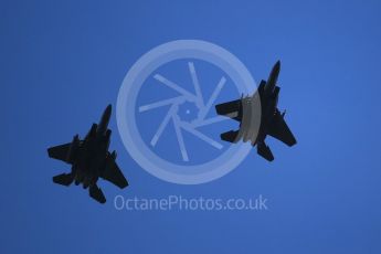 World © Octane Photographic Ltd. 3rd May 2016 RAF Lakenheath, USAF (United States Air Force) 48th Fighter Wing “Statue of Liberty Wing” commanding officer's personal aircraft, McDonnell Douglas F-15E Strike Eagle and wingman. Digital Ref :1531CB1L1710