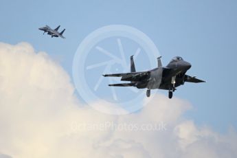 World © Octane Photographic Ltd. 3rd May 2016 RAF Lakenheath, USAF (United States Air Force) 48th Fighter Wing “Statue of Liberty Wing” commanding officer's personal aircraft, McDonnell Douglas F-15E Strike Eagle and wingman. Digital Ref :1531CB1L1720