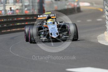 World © Octane Photographic Ltd. Sahara Force India VJM09 - Sergio Perez. Saturday 28th May 2016, F1 Monaco GP Practice 3, Monaco, Monte Carlo. Digital Ref : 1568CB7D1945